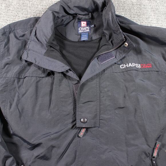 Chaps Ralph Lauren Jacket Mens Large Black Quarter Snap Pullover Windbreaker - Picture 3 of 9